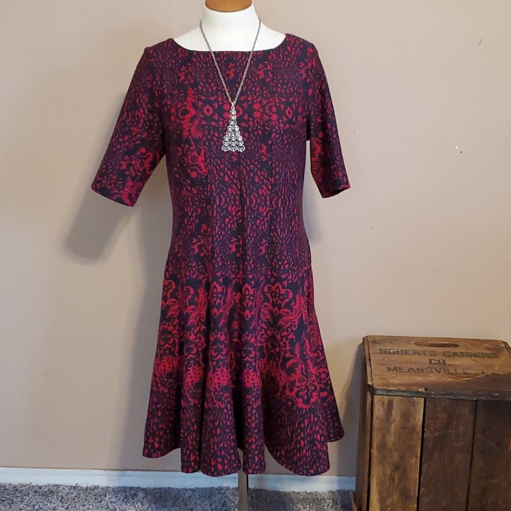 Julian Taylor red & navy short sleeve dress sz 12